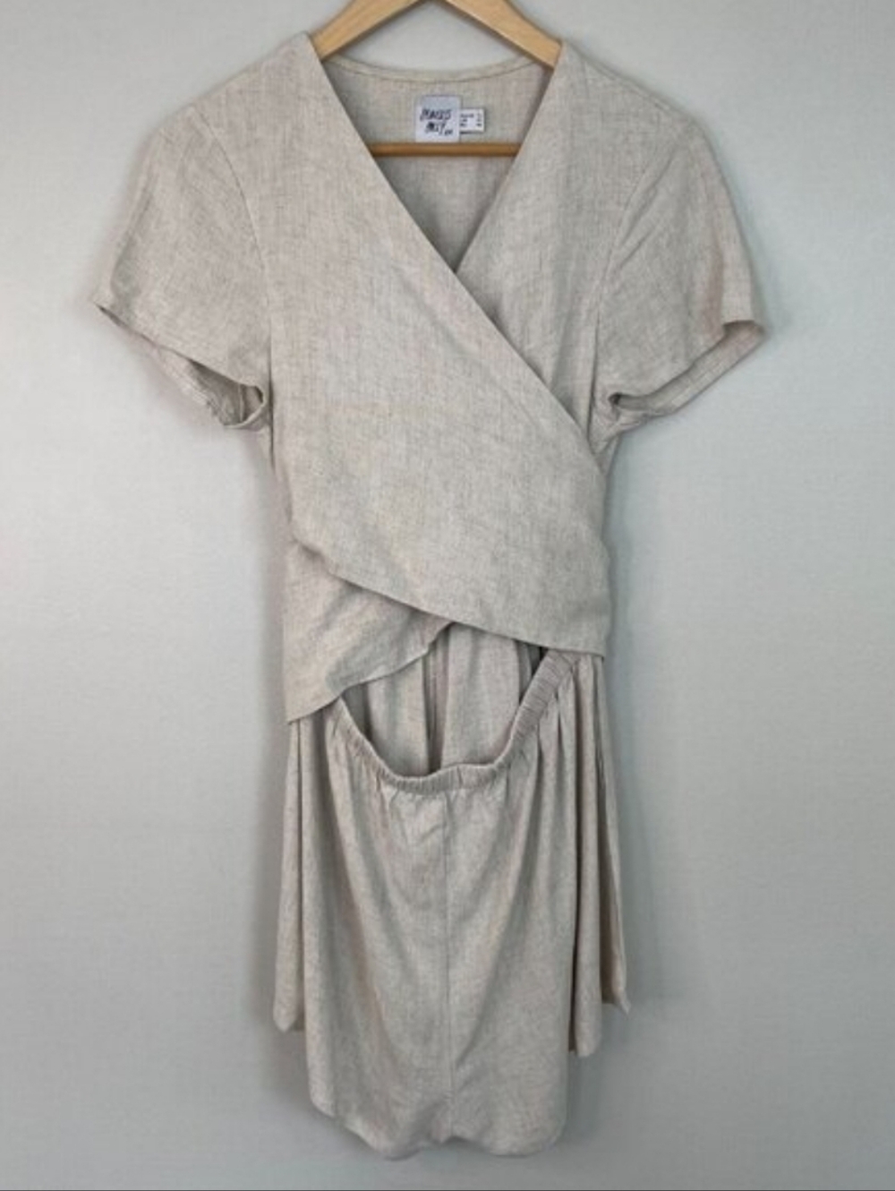 Princess Polly Ragnar Tie-Front Romper 10 Beige Linen Blend Short Sleeve Women's - Picture 4 of 15